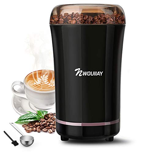 NWOUIIAY Molinillo de Café Eléctrico 300W Molinillos de Especias Semillas Frutos Secos con Cuchillas de Acero Inoxidable y Cuchara Como Regalo del Dia de la Madre