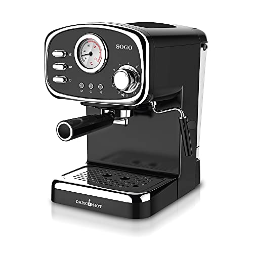 SOGO SS-5680 Cafetera Espresso Semiautomática con surtidor de vapor y bomba de presión de 15 bar, color negro