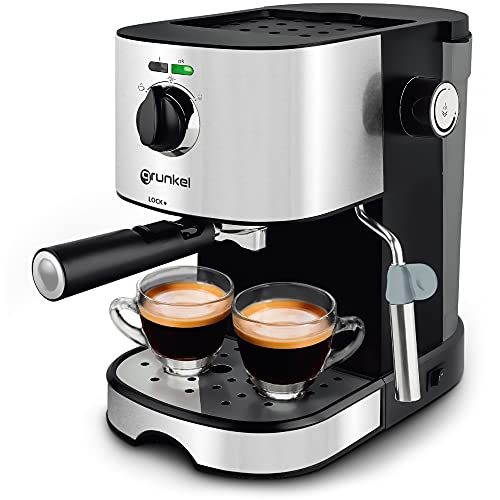 Grunkel - Cafetera Espresso con 15 bares presión - CAFPRESO H15 - Con Vaporizador orientable y Filtro de Doble Salida en acero inoxidable. Bandeja antigoteo. Protección Sobrecalentamiento. 1L - 850 W