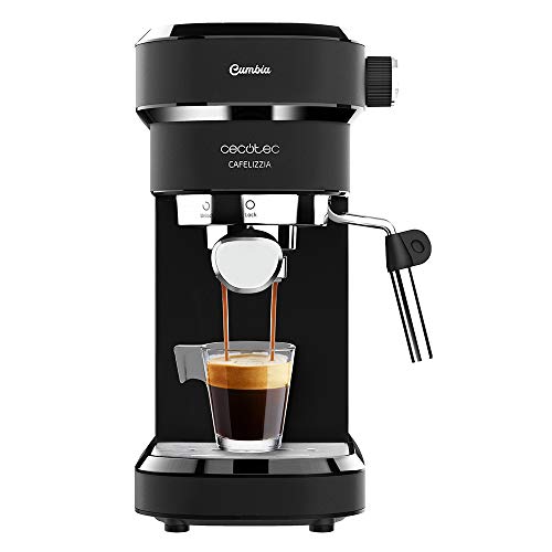 Cecotec cafetera Espresso Cafelizzia 790 Black para espressos y Cappuccino. Sistema de rápido Calentamiento, 20 Bares, Modo Auto para 1 y 2 cafés, vaporizador orientable,depósito 1,2 litros