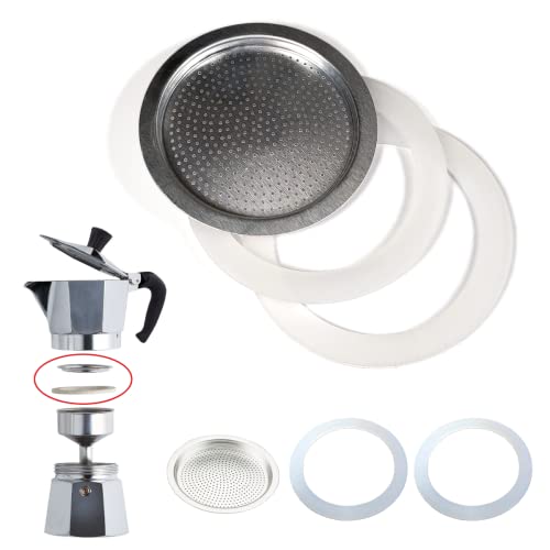 World Trade Junta y filtro cafetera universal para recambios Moka (2 anillos de sellado de silicona + 1 filtro) (3 tazas) (49734)