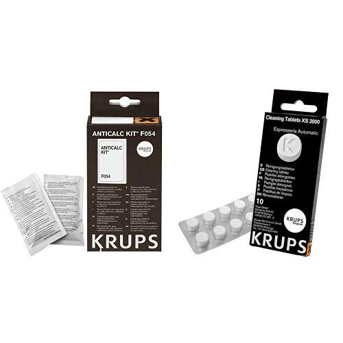 Krups Espresseria Automatic Pastillas limpiadoras para maquinas de café, Blanco + F0540010 Kit descalcificación, Plastic