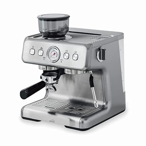 Lacor - 69428 - Cafetera Espresso Pro, Para Preparar Todo Tipo de Cafés, Función Manual y Automática, Con Vaporizador y Molinillo, Accesorios Incluidos, 20 Bares, Acero Inoxidable, 1550 W, 2.8 L