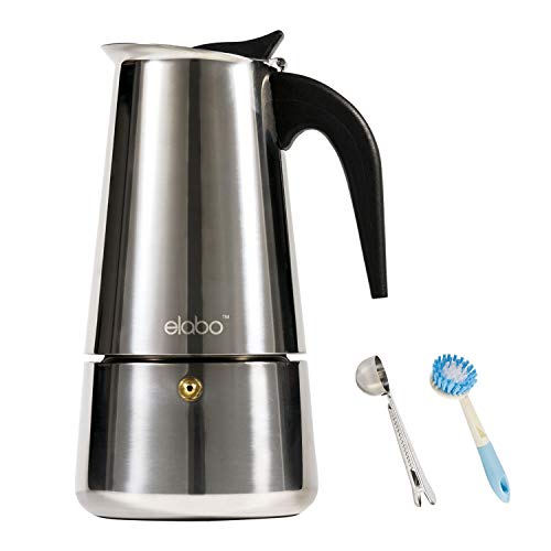 elabo Estufa Espreeso Máquina y olla Moka para estufa de cerámica de gas o eléctrica, cafetera italiana de espresso para espresso italiano, capuchino y latte, acero inoxidable, 10 tazas