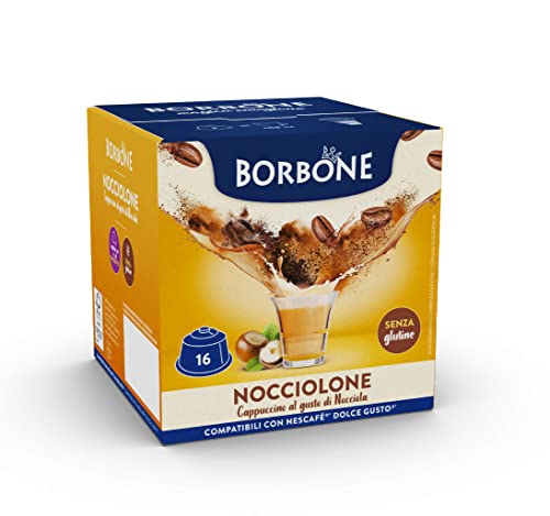 CAFFÈ BORBONE Nocciolone - Capuchino con sabor a avellana - 64 cápsulas (4 envases de 16) - Compatibles con las máquinas Nescafé Dolce Gusto