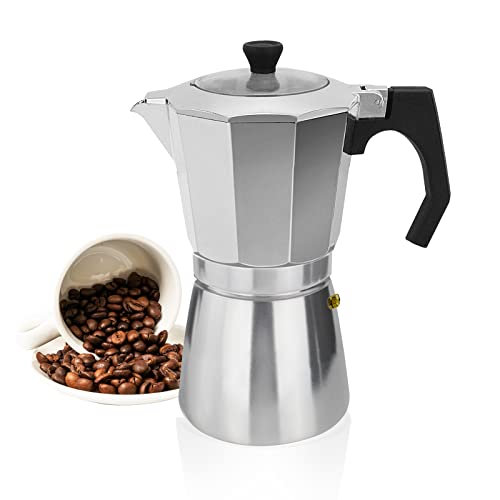 ROSSETTO Cafetera italiana Moka Express de aluminio Expresso – Cubertería transparente (9 tazas, 450 ml)