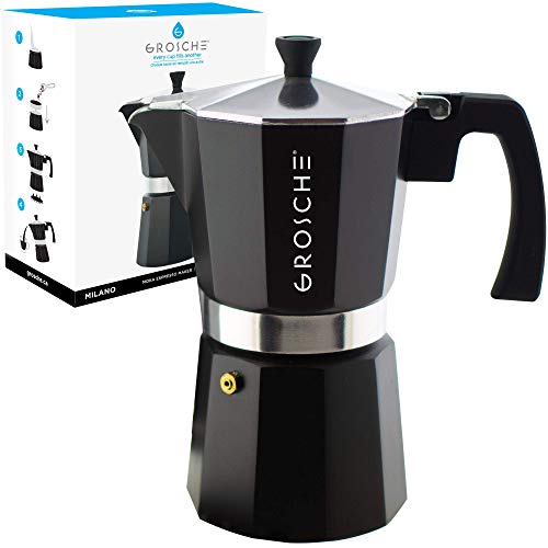 GROSCHE Milano Moka olla, Cafetera espresso para estufa, Cafetera Greca, Cafetera para estufa y cafetera espresso percoladora (Negro, 12 tazas)