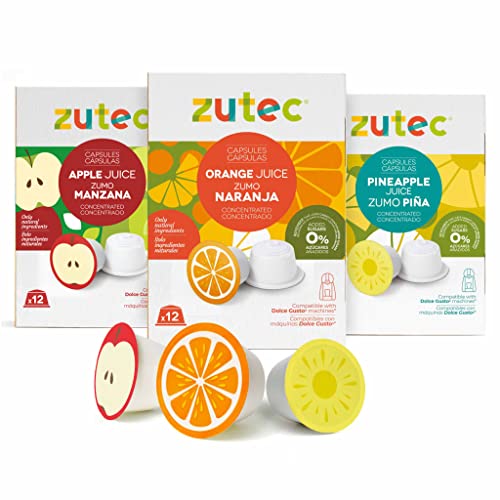 Zutec - Cápsulas de Zumo Surtido 2 (Naranja, Piña y Manzana) - Compatibles con cafeteras Dolce Gusto* - 3 Estuches de 12 cápsulas - 36 cápsulas