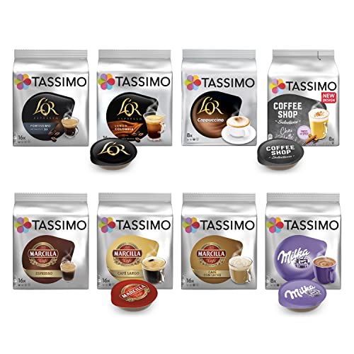 Tassimo Cápsulas de Café Surtido L'OR y Marcilla | 104 Cápsulas Compatibles con Cafetera Tassimo - 8PACK