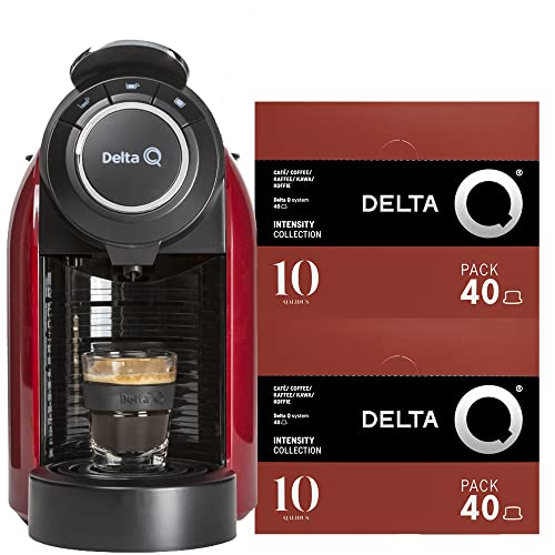 Delta Q Cafetera de Cápsulas Qool Evolution Roja 19 Bares de Presión Capacidad 1L + 2 packs de 40 Cápsulas de Café Qalidus Intensidad 10