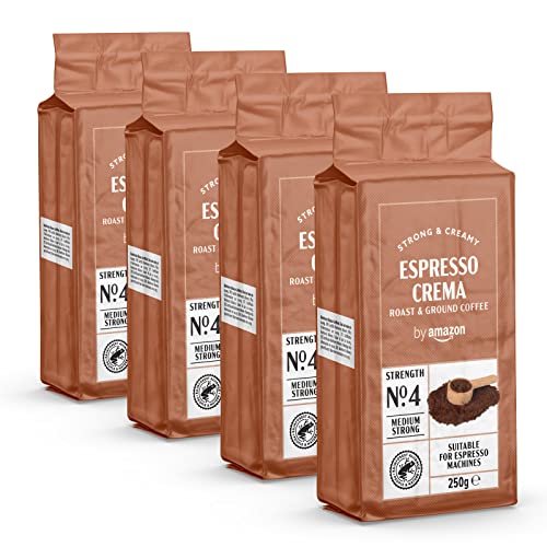 by Amazon Light roast Café molido Espresso Crema, 1 kg (4x250 g) - Certificado por Rainforest Alliance, 1000gr (Anteriormente marca Happy Belly)
