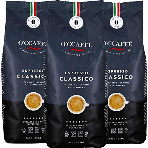 O'CCAFFÈ – Espresso Classico | 3 x 1 kg de granos de café enteros | café fuerte e intenso con un ligero toque de avellana | Calidad barista de una empresa familiar italiana