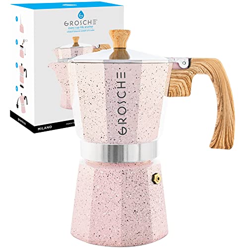 GROSCHE Milano Moka - Olla de café expreso para estufa, cafetera Greca, cafetera de estufa y percolador de espresso (rosa, 6 tazas)