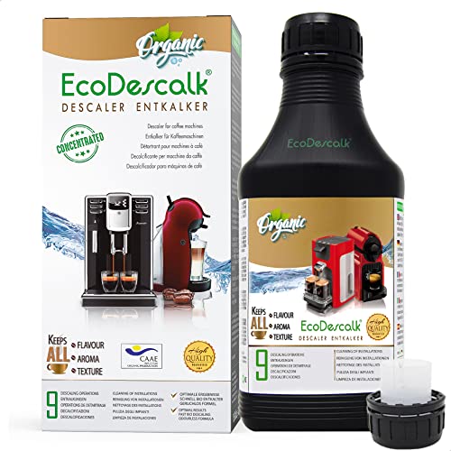 EcoDescalk Descalcificador Ecológico 500 ml (9 Descalcificaciones). Limpiador para Cafeteras 100% Natural. Descalcificador Líquido para Máquinas de Café de Todas las Marcas.