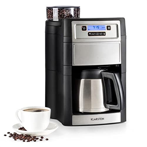 KLARSTEIN Aromatica II Thermo - Cafetera goteo con molinillo cónico, Cafetera eléctrica con 5 niveles, Cafetera de goteo con temporizador, Jarra térmica 1,25 L, 1000 W, Antigoteo, LED, Gris